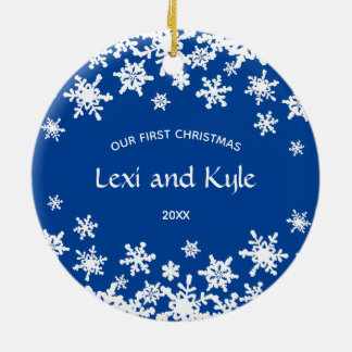 Couple First Christmas Snowflake Ceramic Ornament