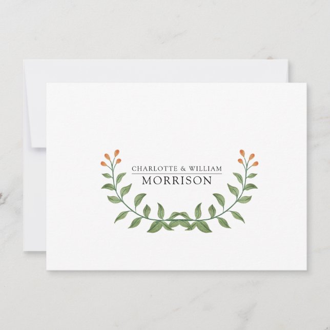 Couple Floral Botanical Monogram Flat Note Card (Front)