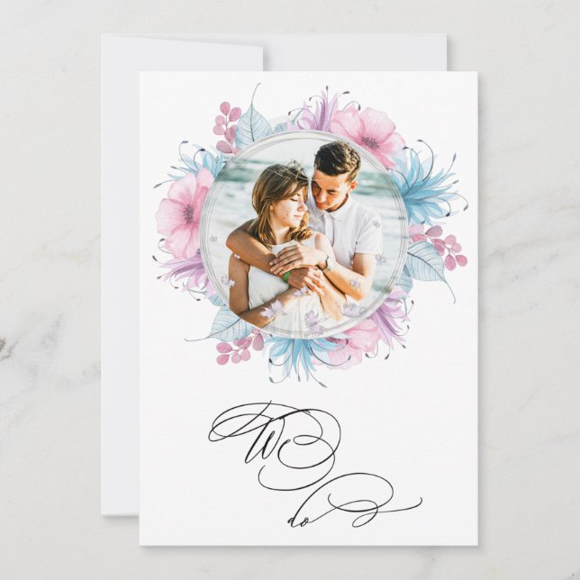 *~* Couple Flowers PHOTO RSVP + QR  AR6 Wedding In Invitation (Front)