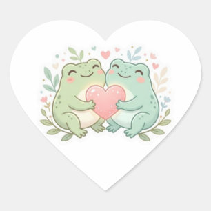 Couple Frog Sticker Cute Two Frogs Love Heart Roma