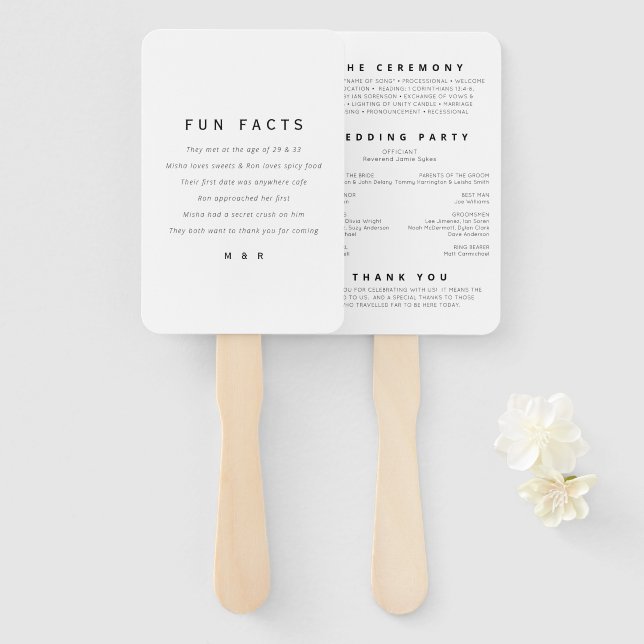 Couple fun facts, wedding order of events hand fan (Front and Back)