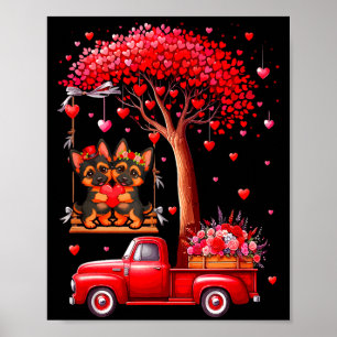 Couple German Shepherds Valentine Hearts Tree Pick Poster