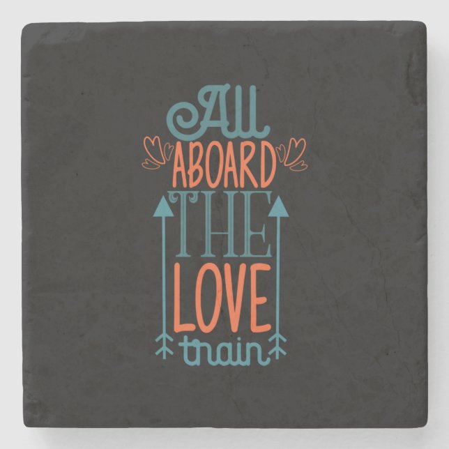 Couple Gift All Aboard The Love Train Stone Coaster (Front)