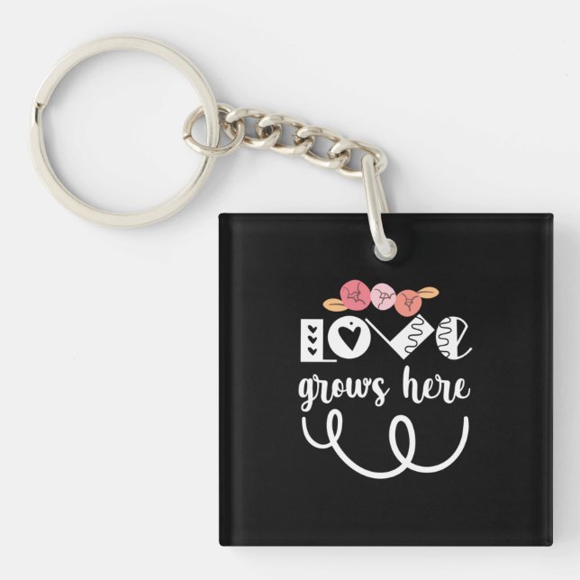 Couple Gift Love Grows Here Key Ring (Front)
