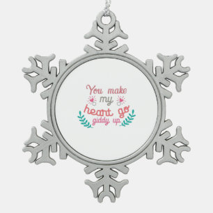 Couple Gift You Make My Heart Go Snowflake Pewter Christmas Ornament