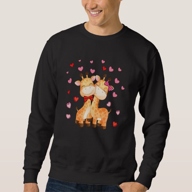 Couple Giraffes Valentine's Hearts Matching Family Sweatshirt (Front)