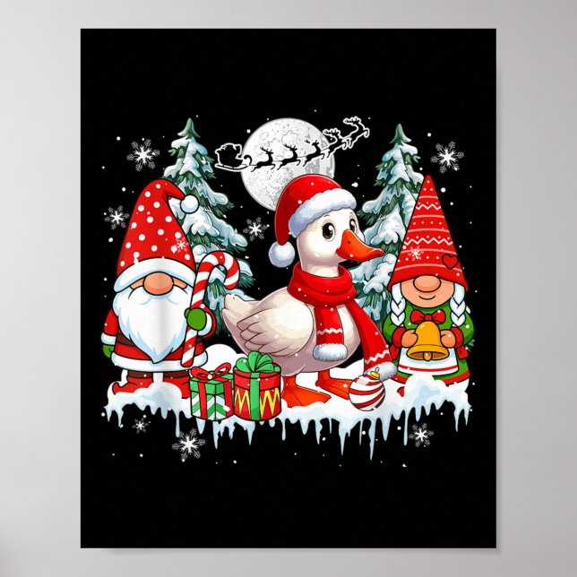 Couple Gnomes Santa Goose Christmas Trees Farmer F Poster (Front)