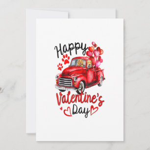 Couple Golden Retriever Red Truck Happy Valentines Announcement