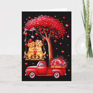 Couple Golden Retrievers Valentine Hearts Tree Pic Card
