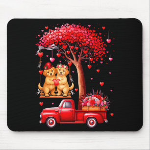 Couple Golden Retrievers Valentine Hearts Tree Pic Mouse Pad