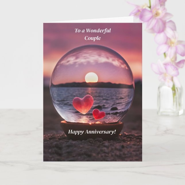 Couple Happy Anniversary Pretty Beach Sunset  Card (Orchid)