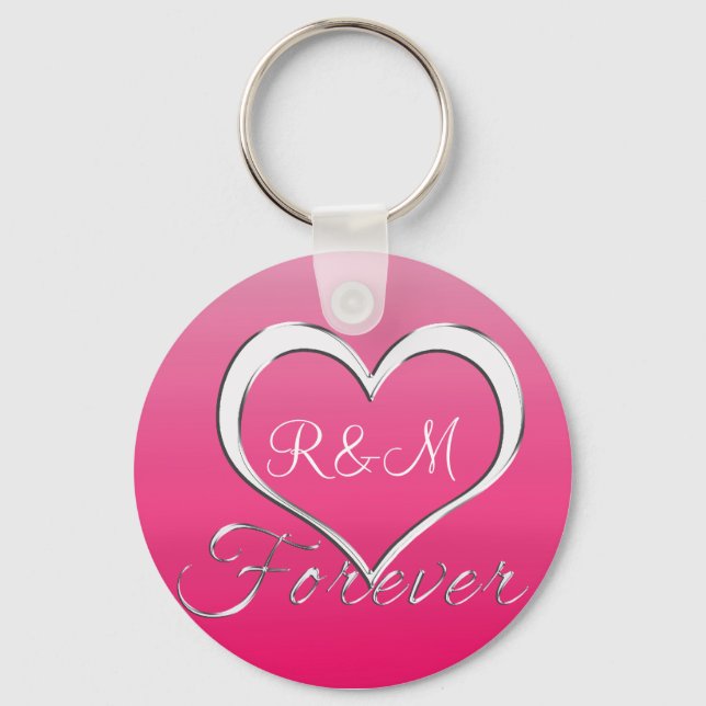 Couple Heart Initials Monogram Key Ring (Front)