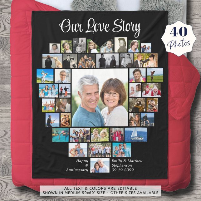 Couple Heart Shape 40 Photos Our Love Story Fleece Blanket (Creator Uploaded)