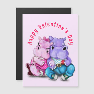 Couple Hippo Love Valentine's Day Card Magnet