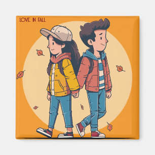 Couple holding hands walking together in fall magnet