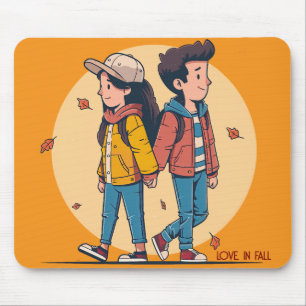 Couple holding hands walking together in fall mouse pad