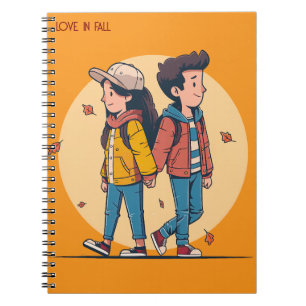 Couple holding hands walking together in fall notebook