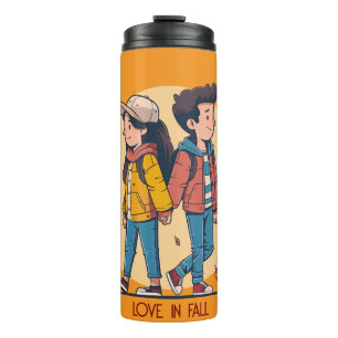 Couple holding hands walking together in fall thermal tumbler