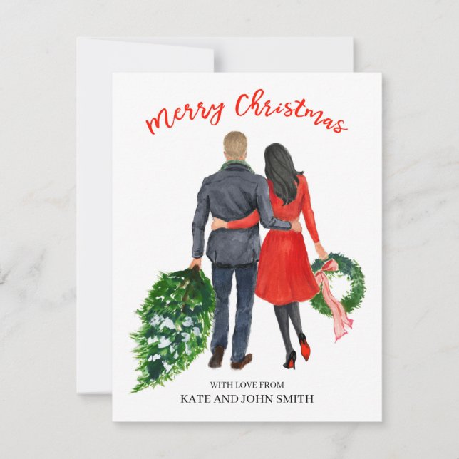 Couple Holiday Christmas card (hair blonde, black) (Front)