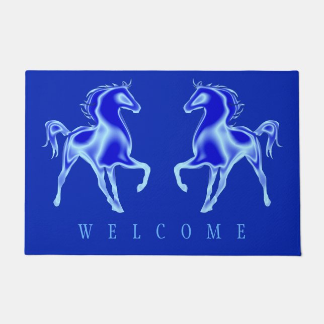 Couple Horse Blue Doormat (Front)