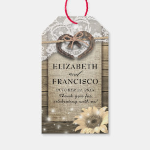 Couple Horseshoe Heart Lace Sunflower Wood Wedding Gift Tags