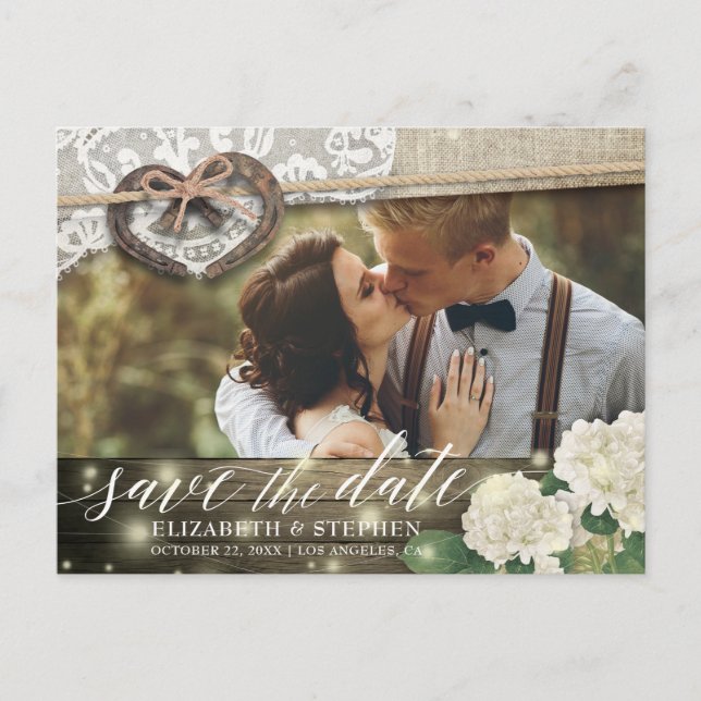 Couple Horseshoe Hydrangea Wedding Save Date PHOTO Postcard (Front)