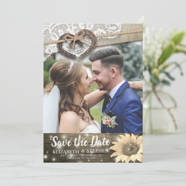 Couple Horseshoe Sunflower Wedding Save Date PHOTO Save The Date (Standing Front)