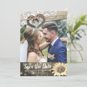 Couple Horseshoe Sunflower Wedding Save Date PHOTO Save The Date