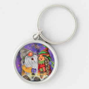 Couple Hugged Gnomes Singing Happy Christmas Song Key Ring