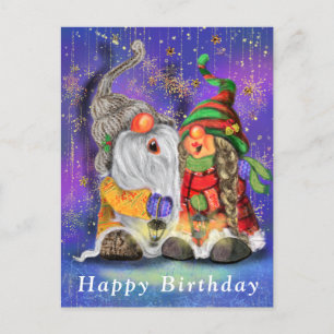 Couple Hugged Gnomes Singing Happy Song - Birthday Postcard