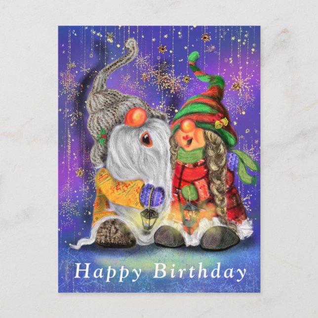 Couple Hugged Gnomes Singing Happy Song - Birthday Postcard (Front)