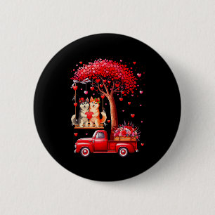 Couple Huskies Valentine Hearts Tree Pickup Truck 6 Cm Round Badge