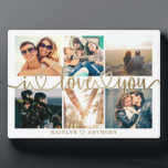 Couple I LOVE YOU 6 Photo Collage Gold Plaque<br><div class="desc">Easily create a keepsake photo collage display for the one you love with 6 pictures, the title I LOVE YOU in a modern, handwritten script with hearts as a faux metallic gold foil overlay and personalised with your custom text against an editable white background. CHANGES: Change the background colour, select...</div>