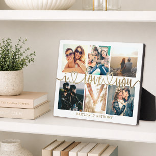 Couple I LOVE YOU 6 Photo Collage Gold Plaque