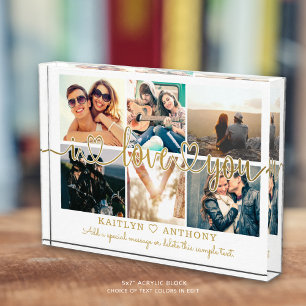 Couple I LOVE YOU 6 Photo Collage Gold Script Block