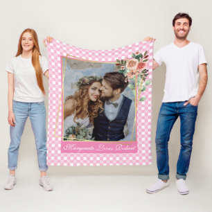 Couple I LOVE YOU Photo Collage Hearts Names  Fleece Blanket