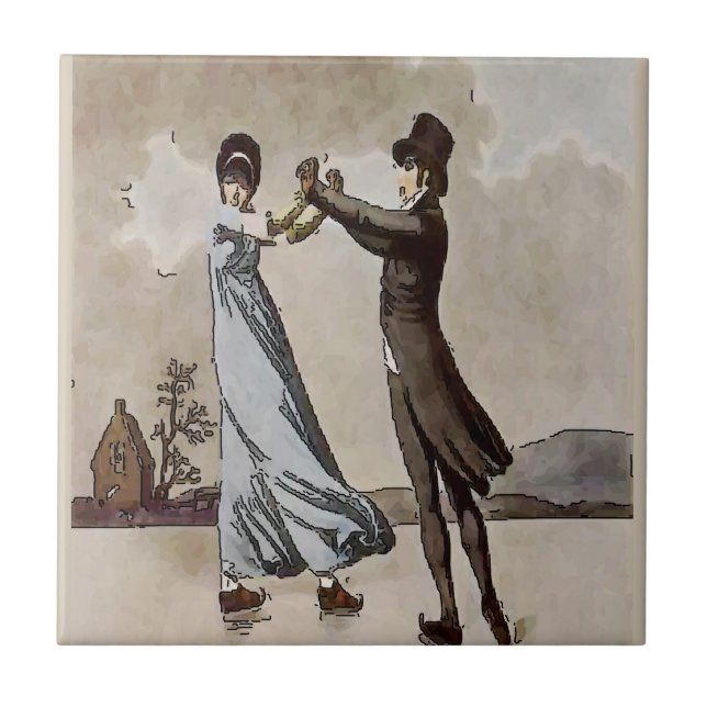 Couple Ice Skating  Tile, Dutch Look, Personalise Ceramic Tile (Front)