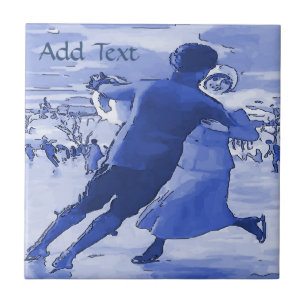 Couple Ice Skating  Tile, Dutch Look, Personalise Ceramic Tile