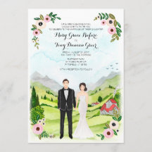 Couple Illustrated Portrait Wedding Landscape Card