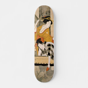 Couple in boat under the bridge japanese ukiyo-e skateboard