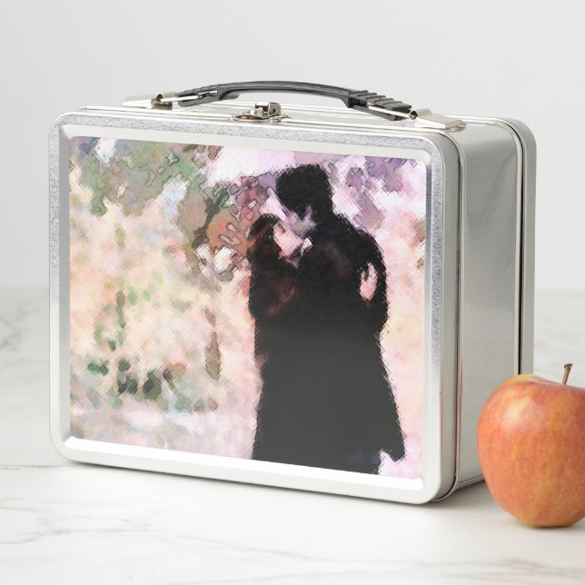 Couple in Love Kissing In The Rain Abstract Art Metal Lunch Box (In Situ)