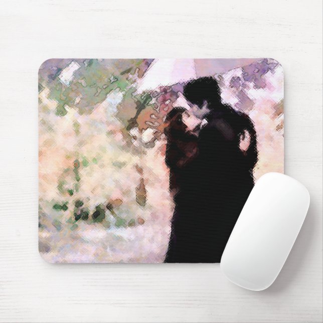 Couple in Love Kissing In The Rain Abstract Art Mouse Pad (With Mouse)