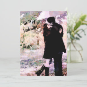 Couple in Love Kissing In The Rain Abstract Art Thank You Card