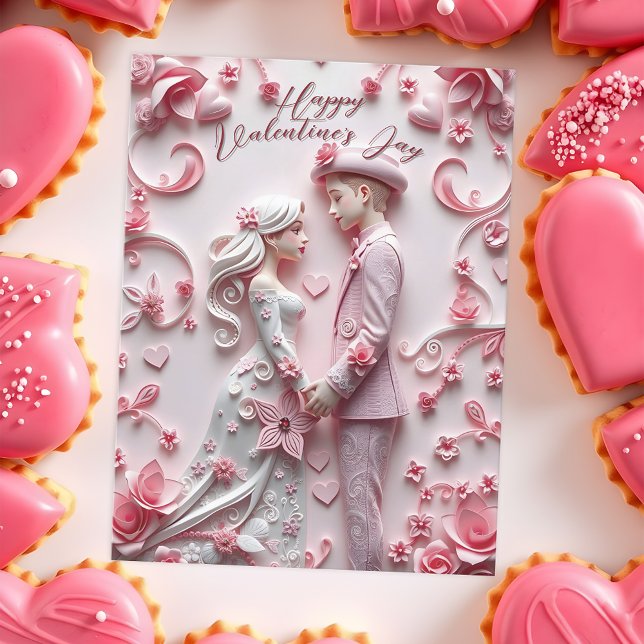 Couple in Love Romantic Pink Valentine's Day Postcard (Creator Uploaded)