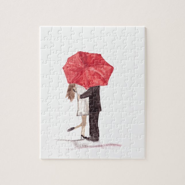 Couple in love under red umbrella jigsaw puzzle (Vertical)