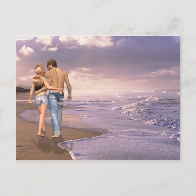 Couple in Love Walking on Beach into the Sunset Postcard (Front)