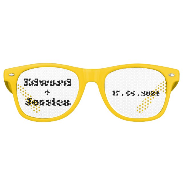 Couple Initials and Date Black White Modern Script Retro Sunglasses (Front)