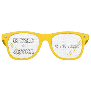 Couple Initials and Date Black White Modern Script Retro Sunglasses