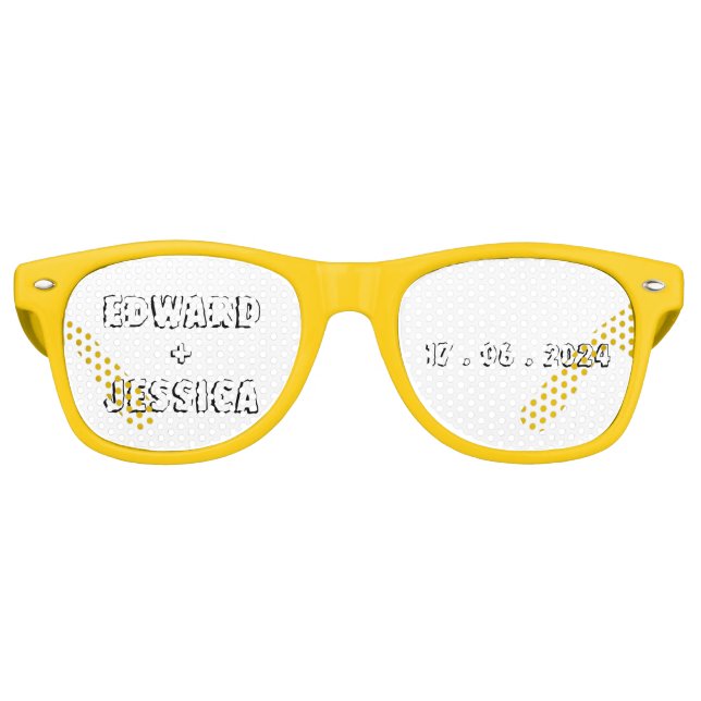 Couple Initials and Date Black White Modern Script Retro Sunglasses (Front)