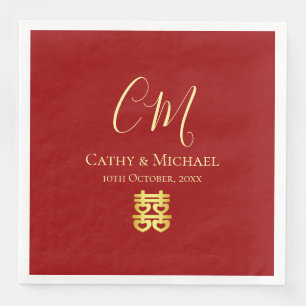 Couple initials modern Chinese wedding red Napkin